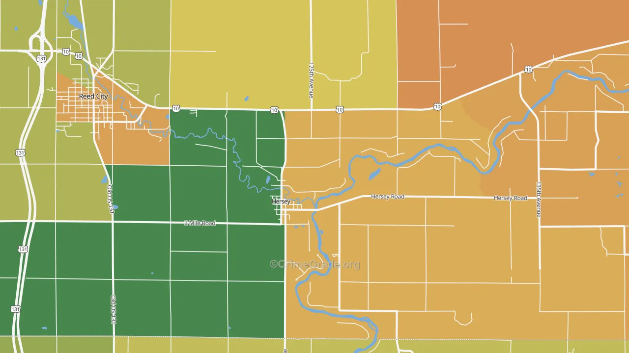 Hersey, MI Map of Burglary Rates