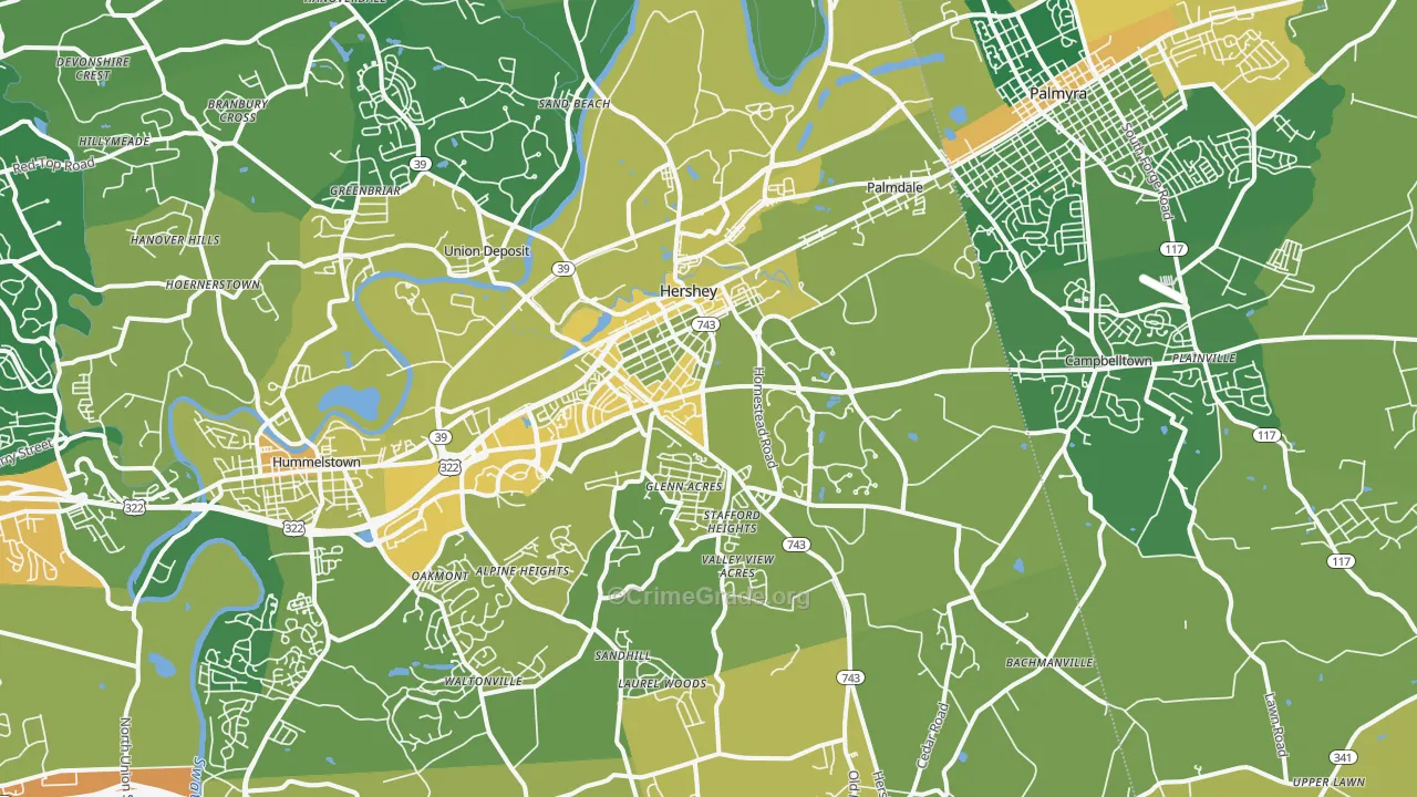 Hershey, PA Map of Burglary Rates