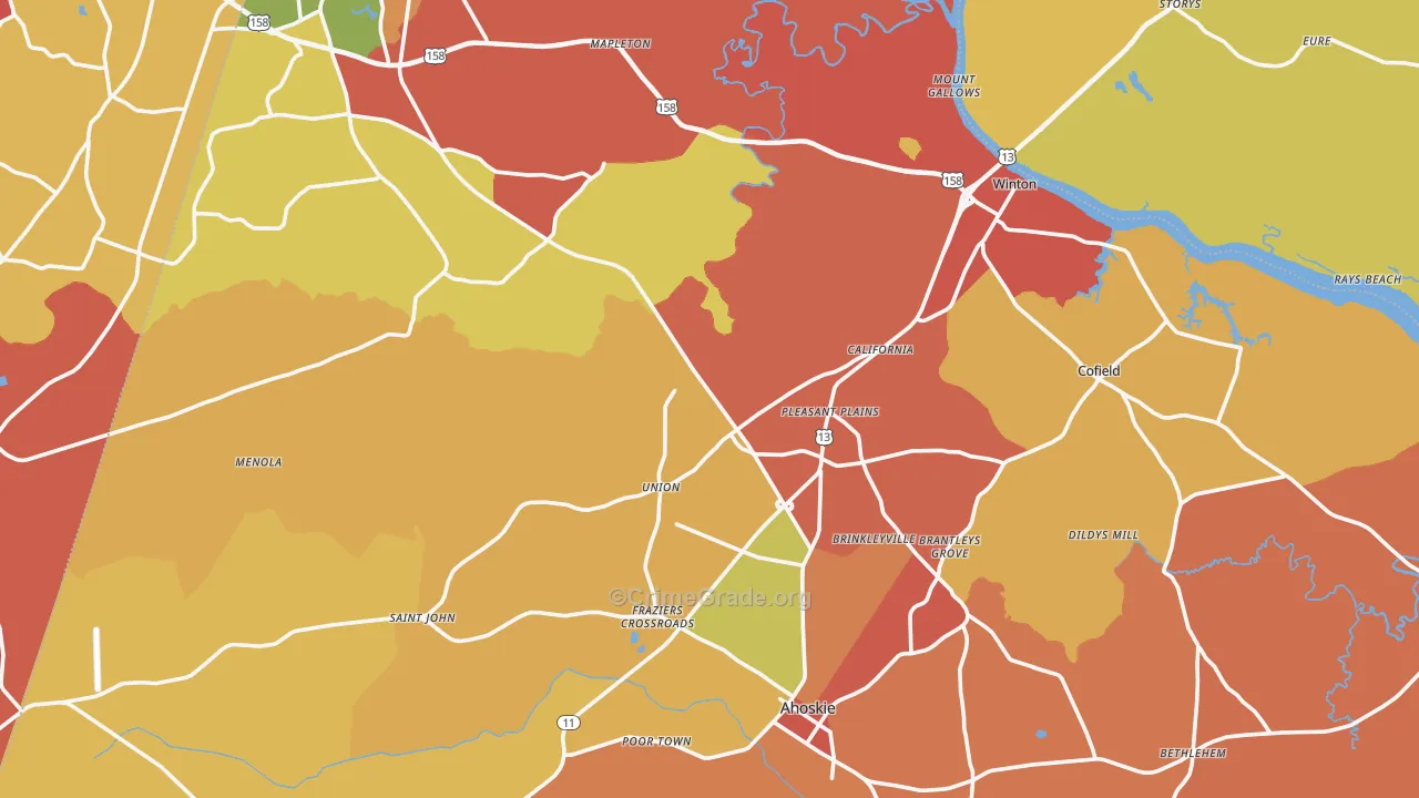 Hertford County, NC Map of Burglary Rates