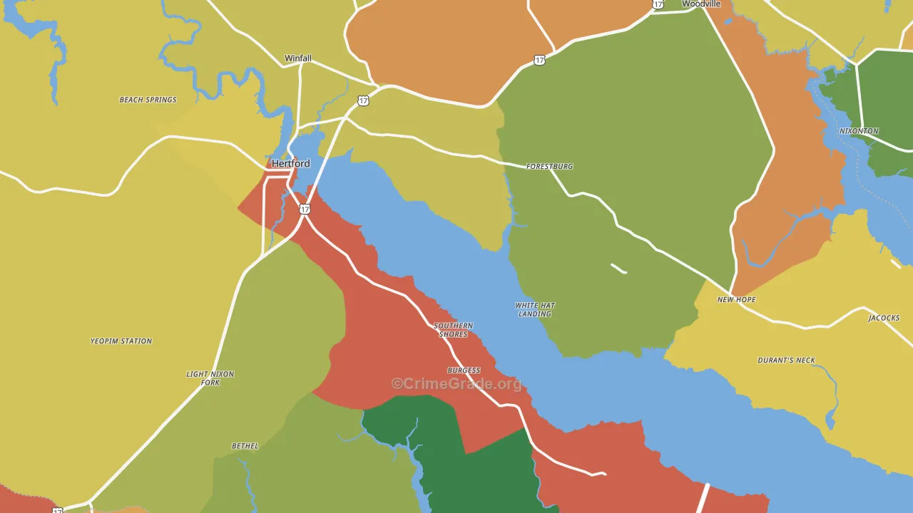 Hertford, NC Map of Burglary Rates