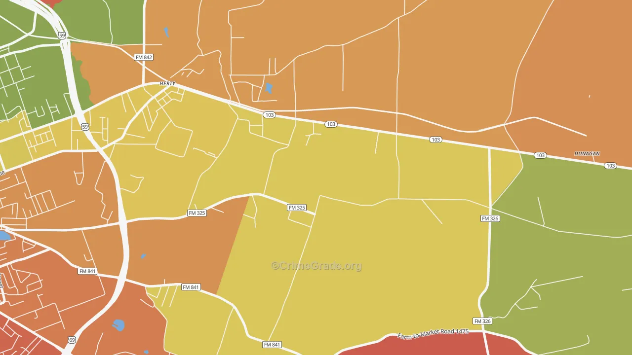 Herty, TX Map of Burglary Rates