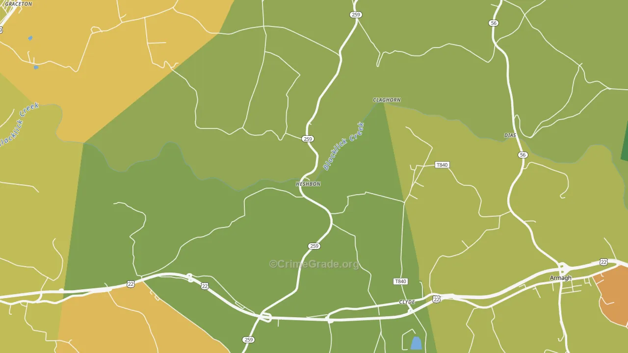 Heshbon, PA Map of Burglary Rates