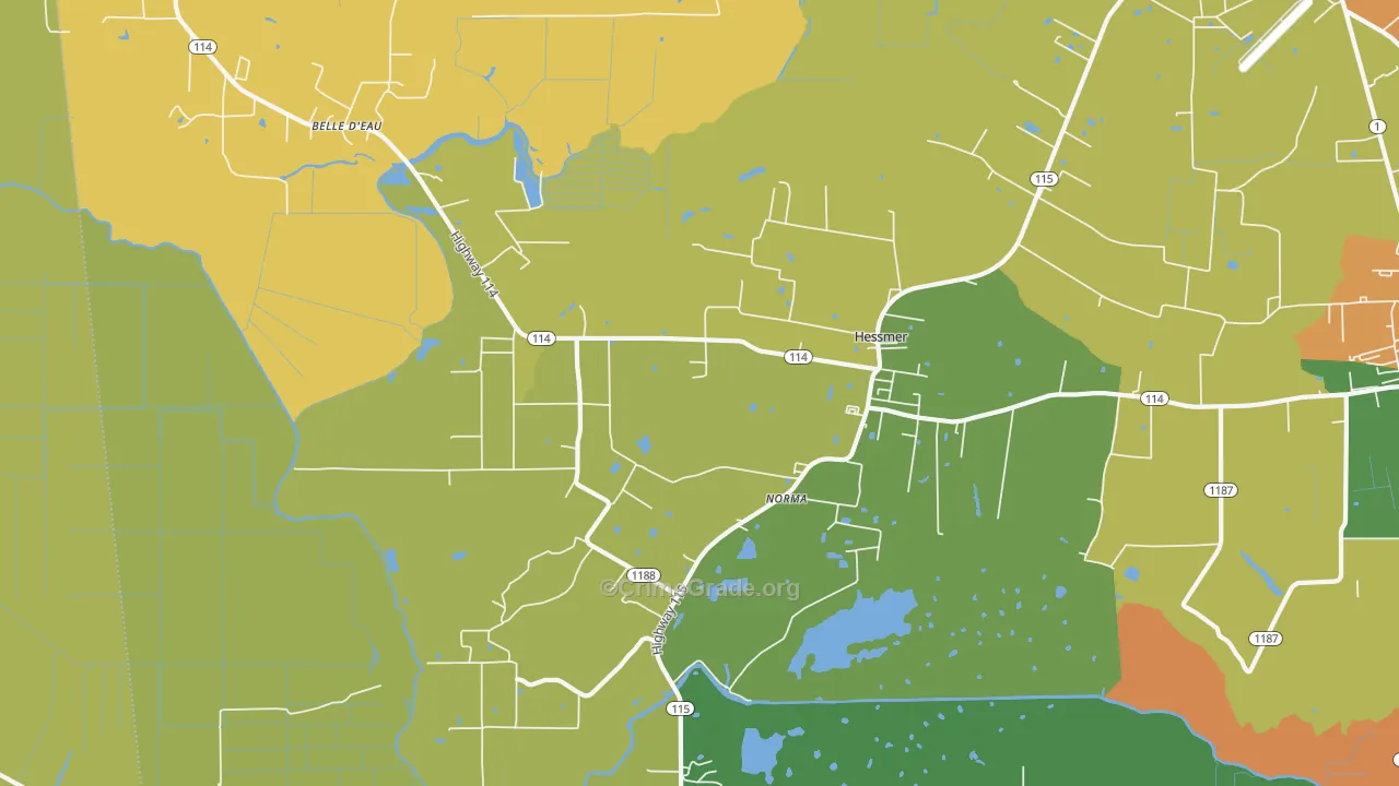 Hessmer, LA Map of Burglary Rates