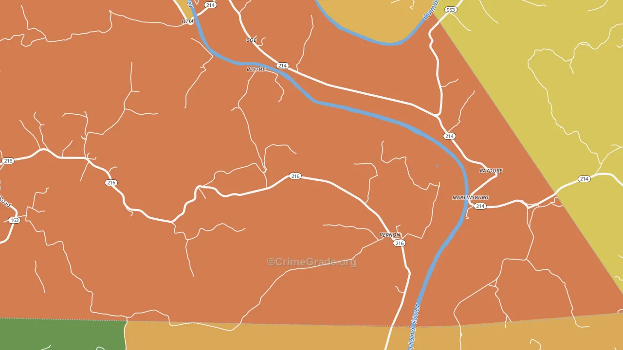 Hestand, KY Map of Burglary Rates