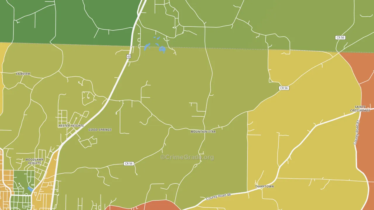 Hester Heights, AL Map of Burglary Rates