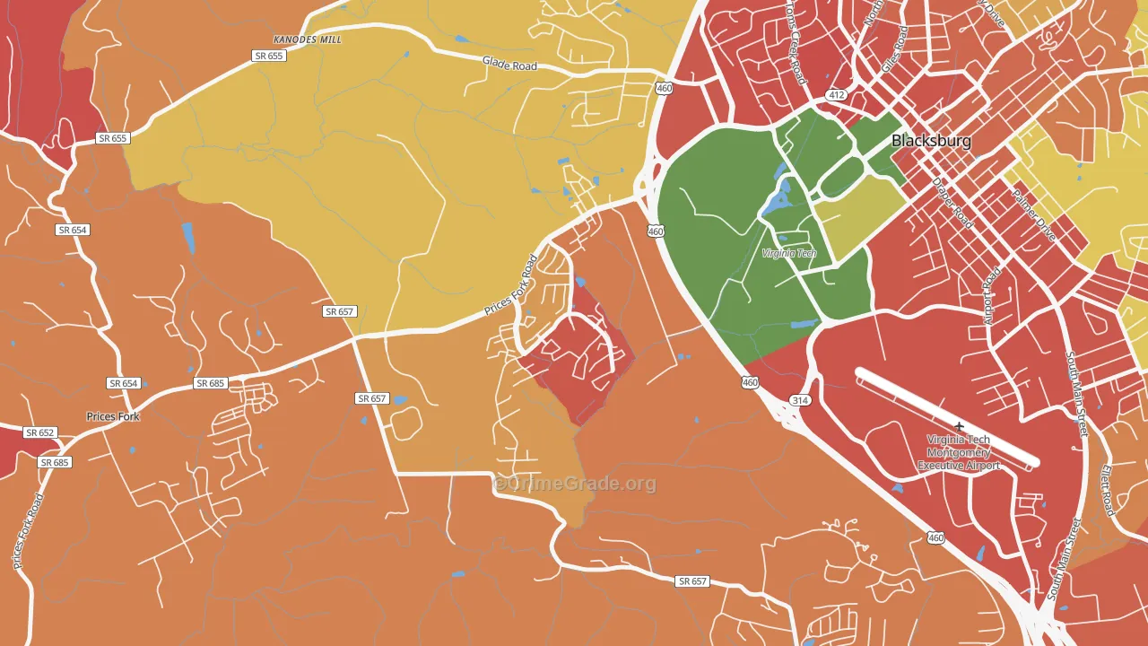 Hethwood-Prices Fork, Blacksburg, VA Map of Burglary Rates