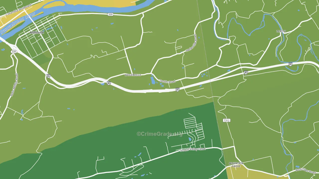 Hetlerville, PA Map of Burglary Rates