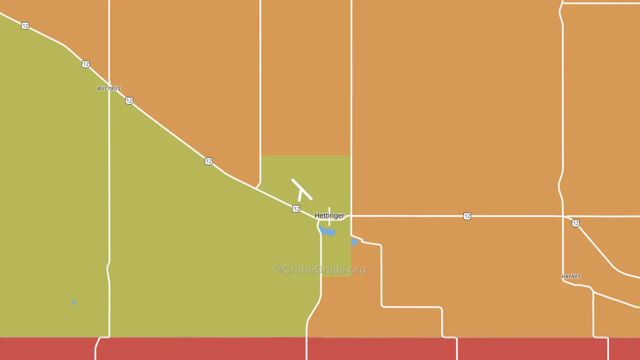 Hettinger, ND Map of Burglary Rates