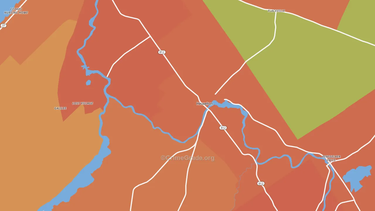 Heuvelton, NY Map of Burglary Rates
