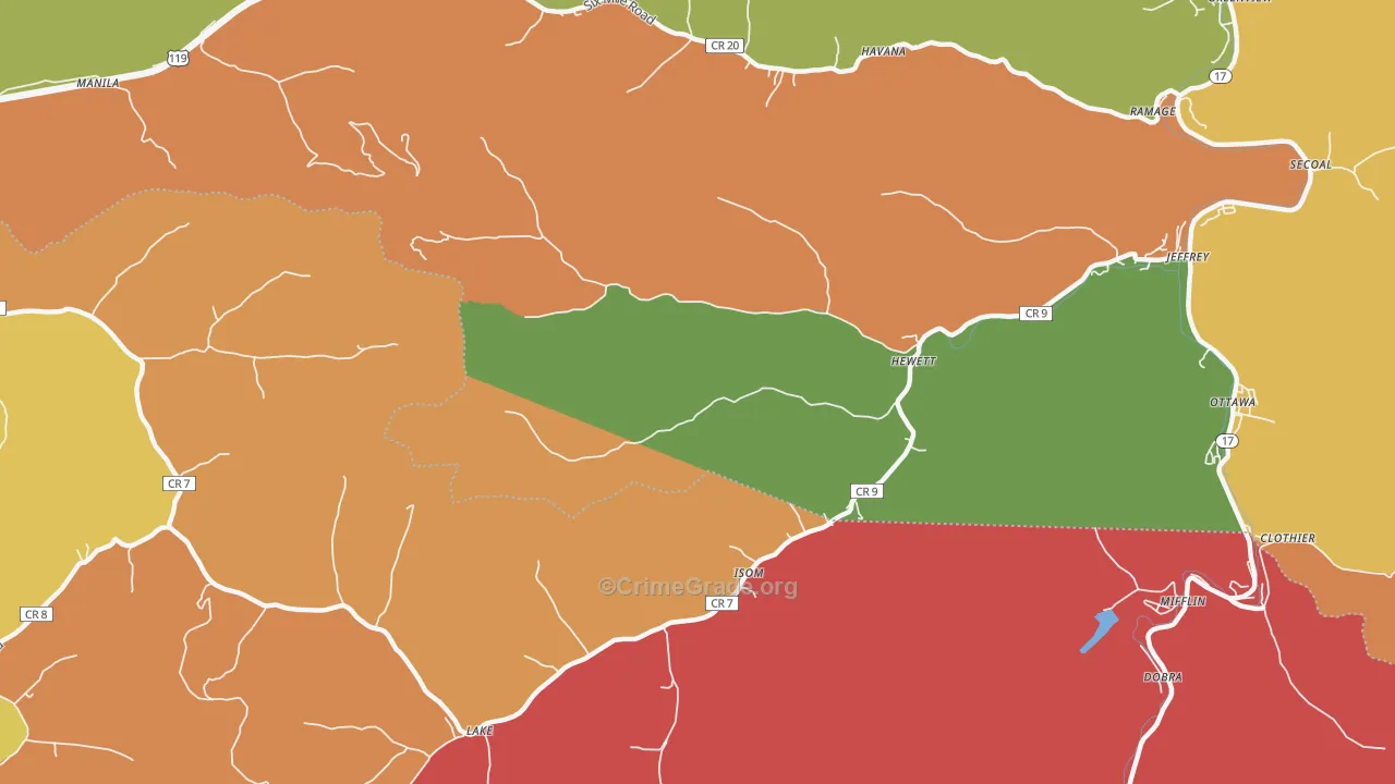 Hewett, WV Map of Burglary Rates
