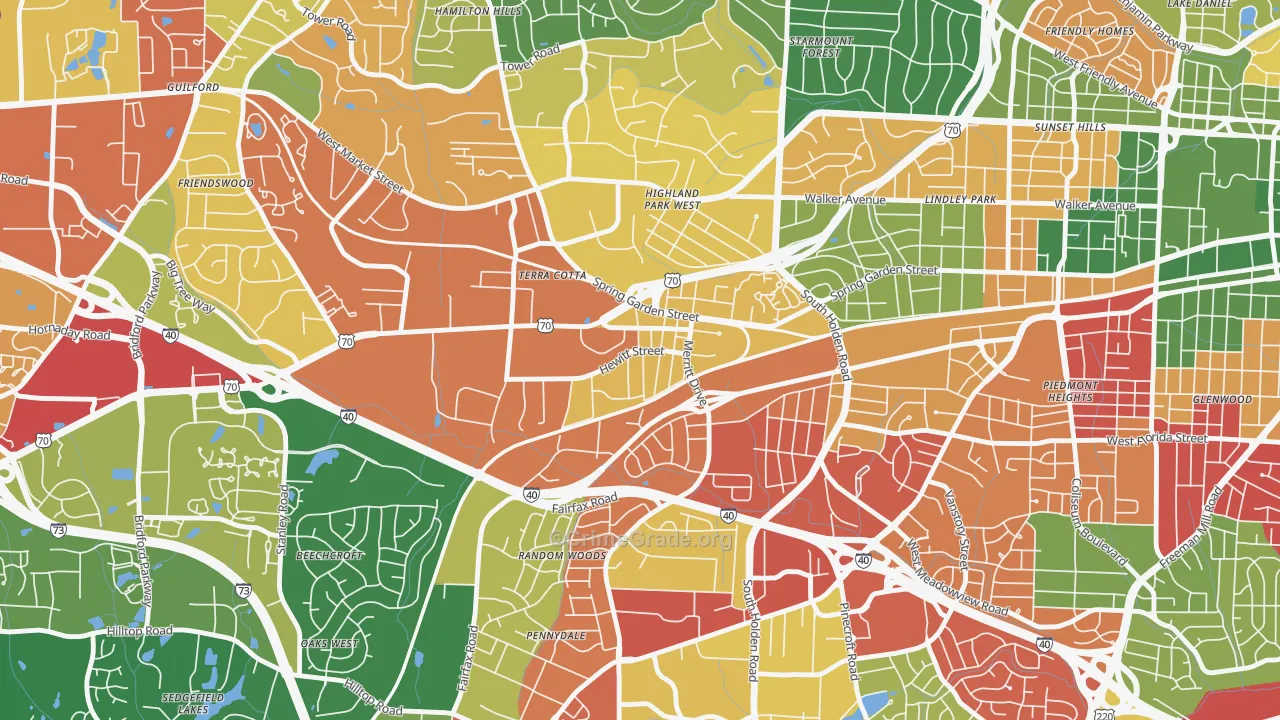 Hewitt Area, Greensboro, NC Map of Burglary Rates