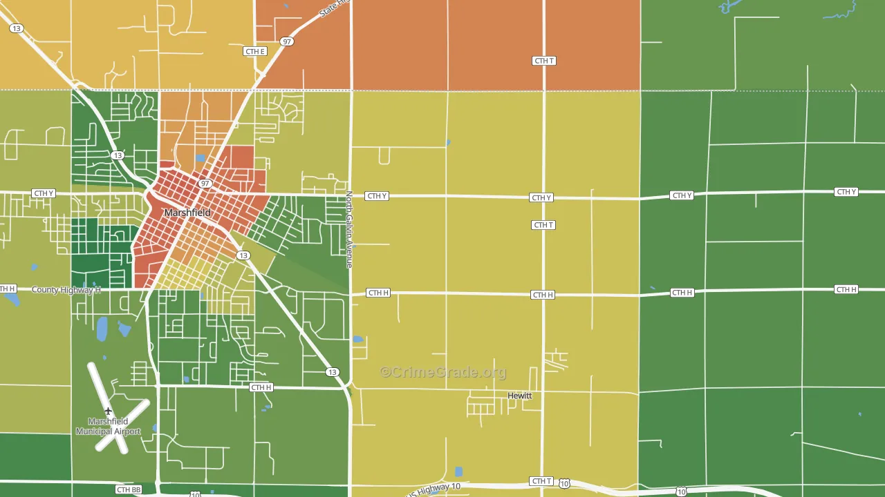 Hewitt, WI Map of Burglary Rates