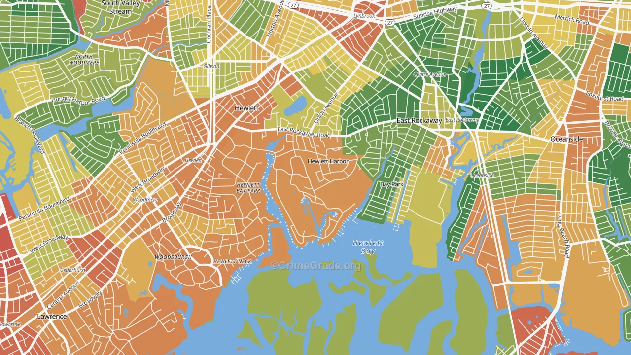 Hewlett Harbor, NY Map of Burglary Rates