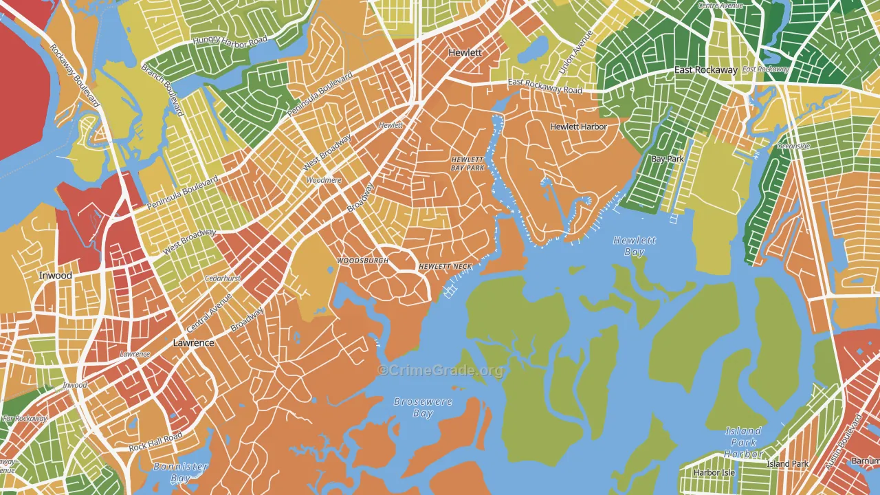 Hewlett Neck, NY Map of Burglary Rates