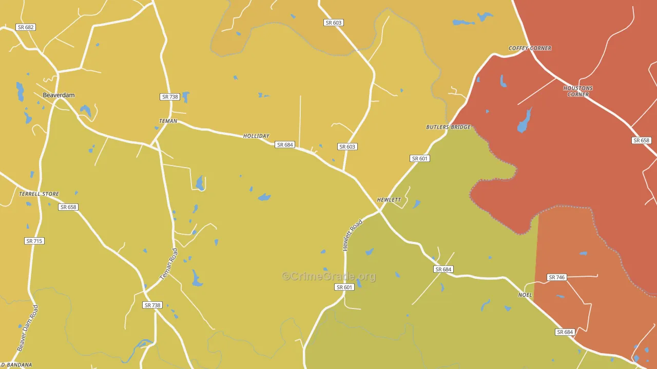 Hewlett, VA Map of Burglary Rates