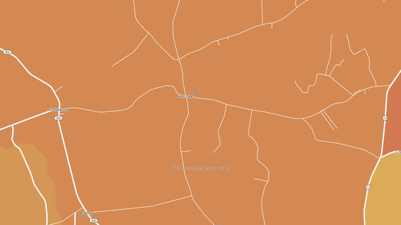 Hexlena, NC Map of Burglary Rates