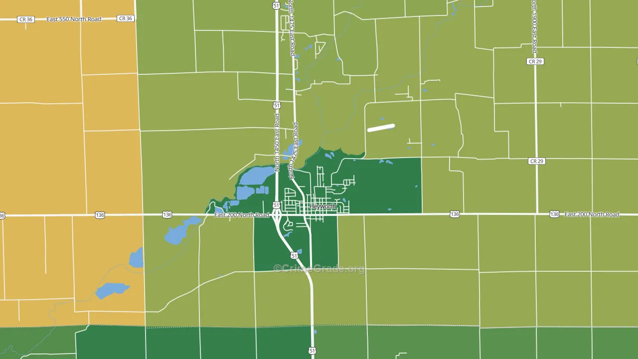 Heyworth, IL Map of Burglary Rates