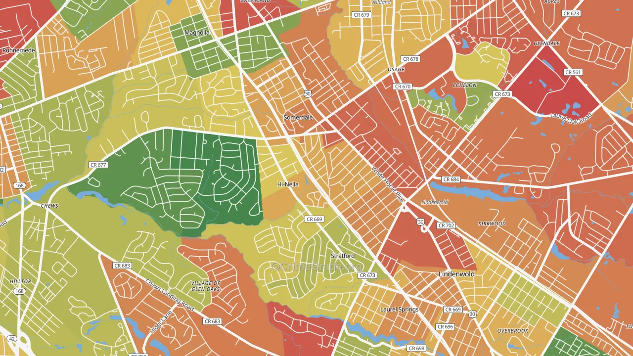 Hi-Nella, NJ Map of Burglary Rates
