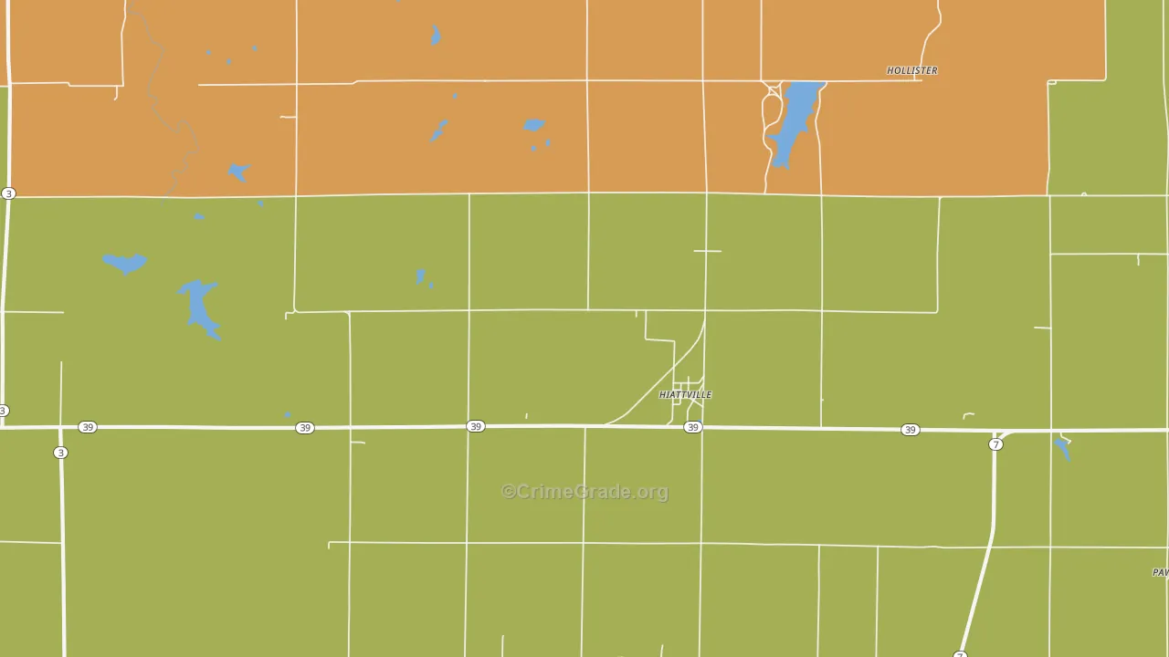 Hiattville, KS Map of Burglary Rates