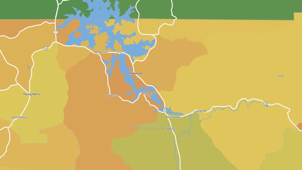 Hiawassee, GA Map of Burglary Rates