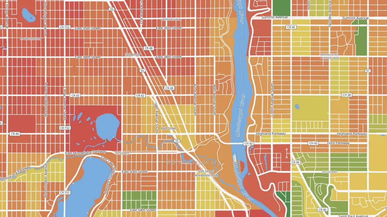 Hiawatha, Minneapolis, MN Map of Burglary Rates