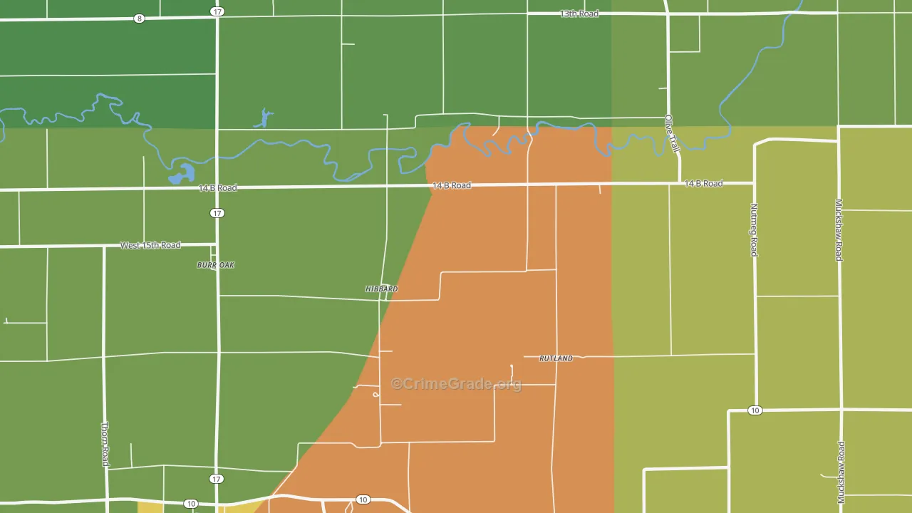 Hibbard, IN Map of Burglary Rates