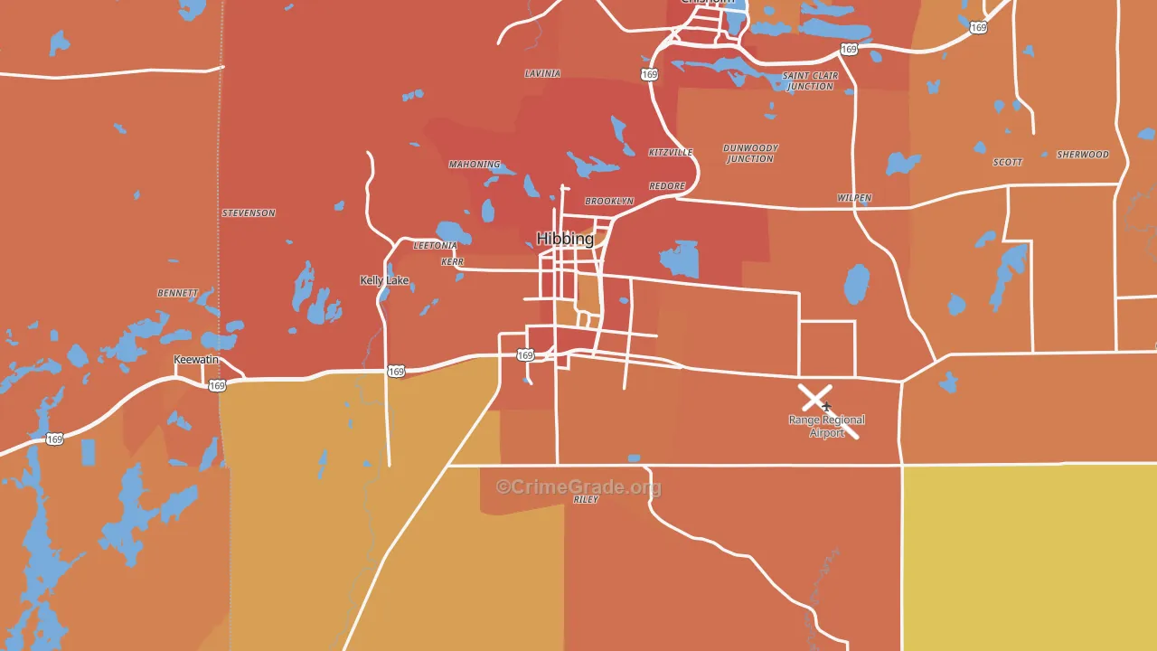 Hibbing, MN Map of Burglary Rates