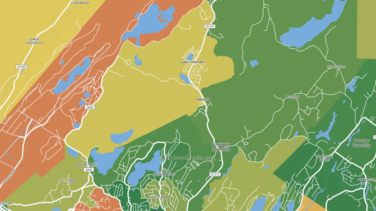 Hibernia, NJ Map of Burglary Rates