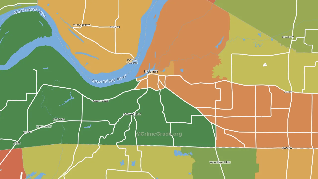 Hickman, KY Map of Burglary Rates