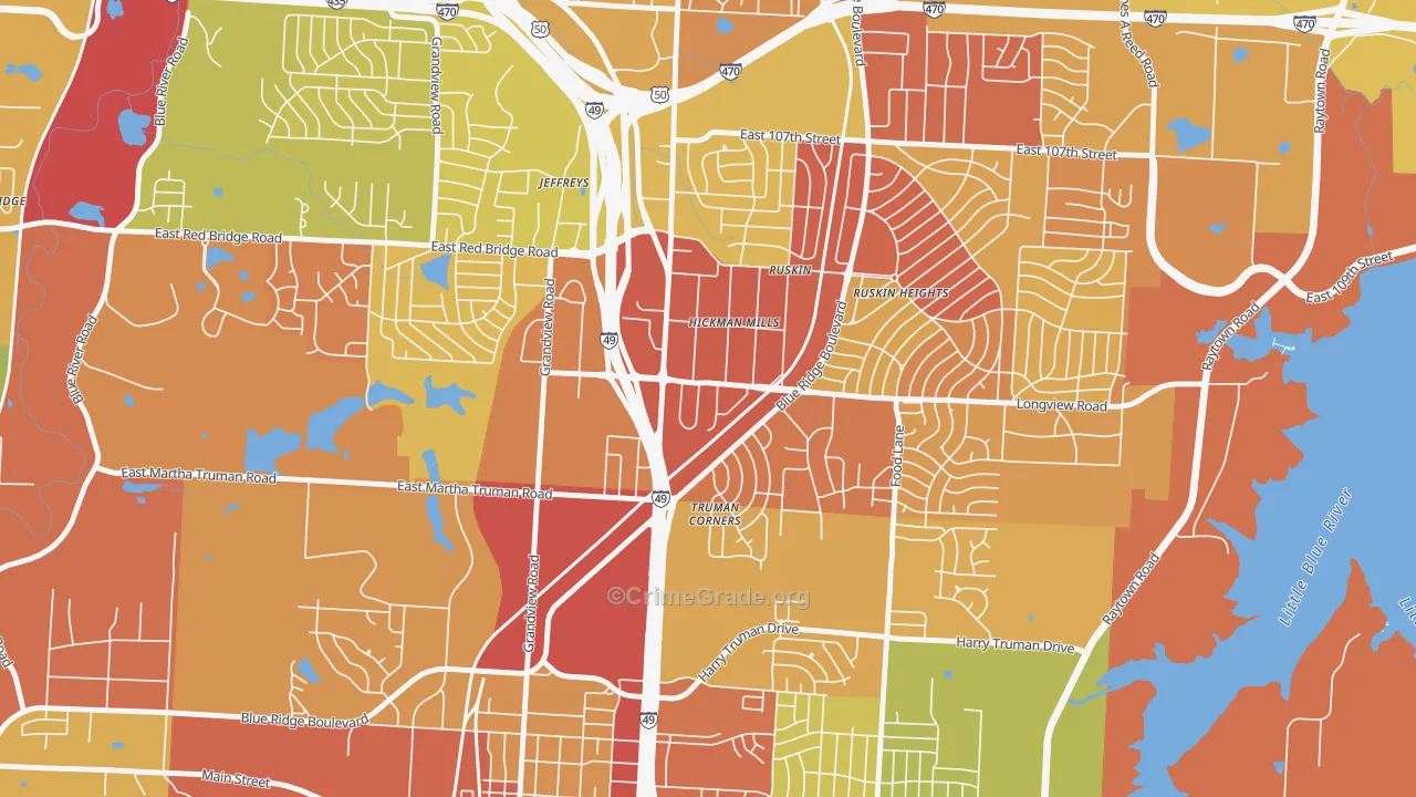 Hickman Mills, Kansas City, MO Map of Burglary Rates