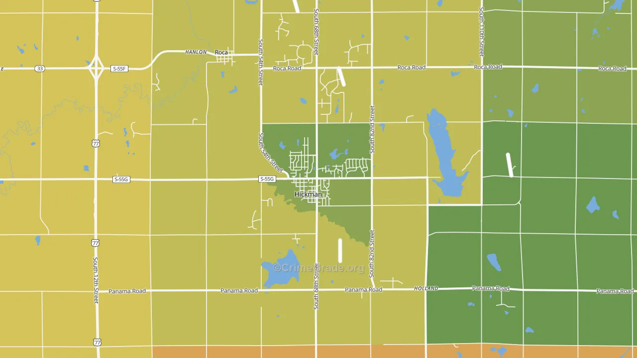 Hickman, NE Map of Burglary Rates