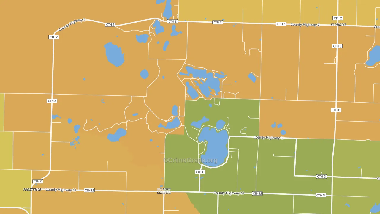 Hickory Corners, WI Map of Burglary Rates
