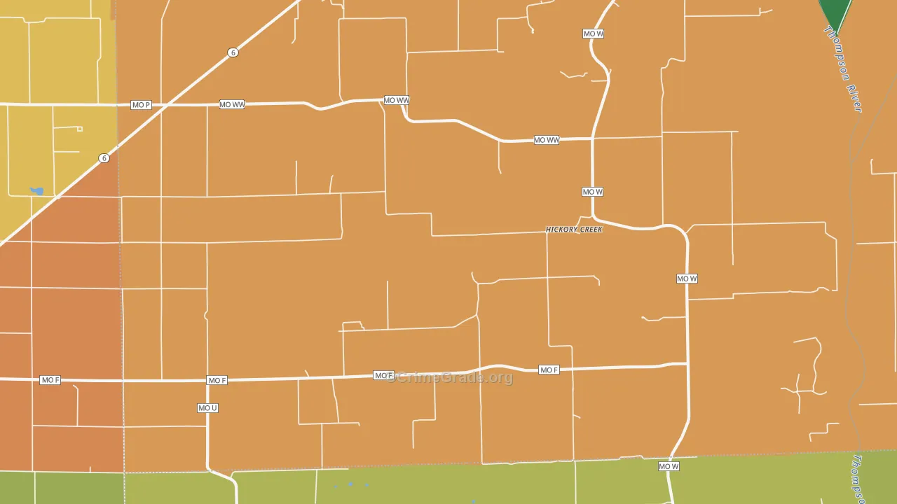 Hickory Creek, MO Map of Burglary Rates