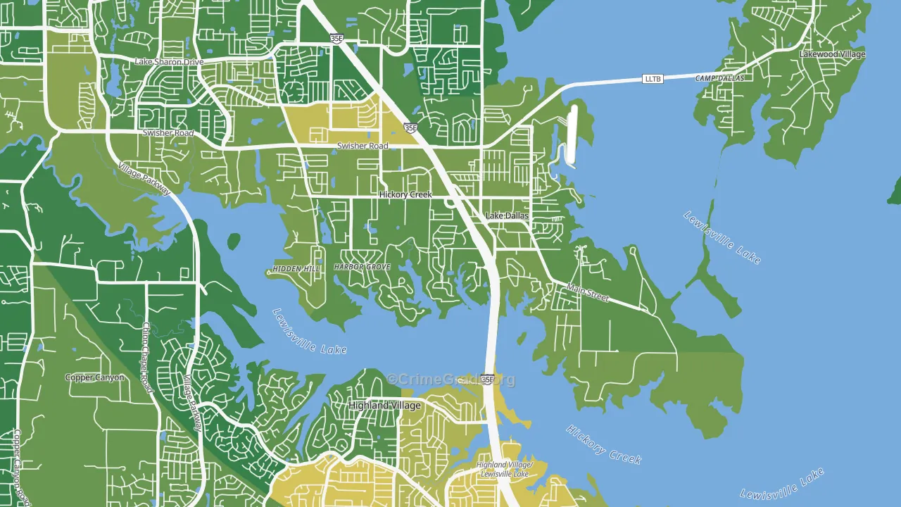 Hickory Creek, TX Map of Burglary Rates