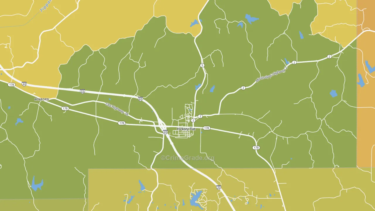 Hickory Flat, MS Map of Burglary Rates