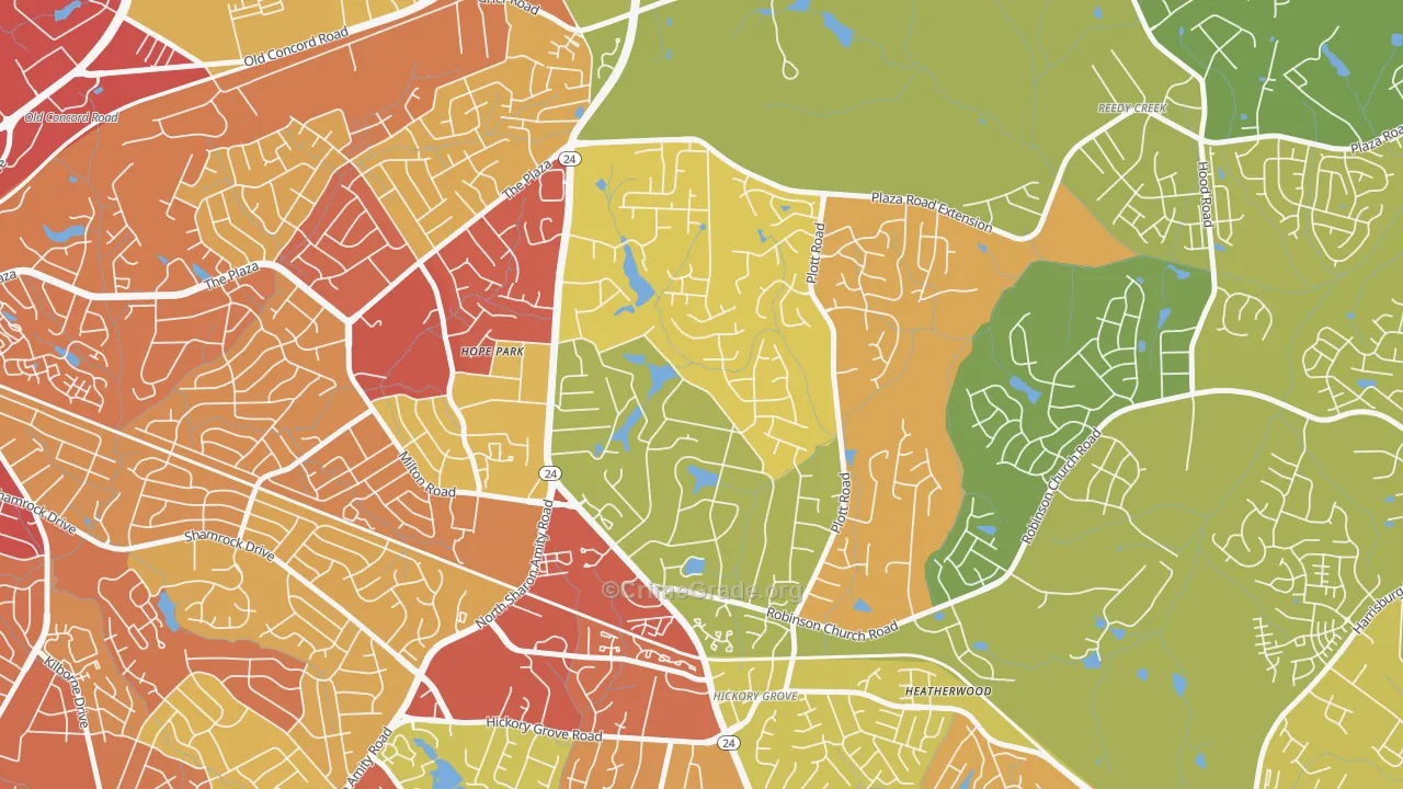 Hickory Grove, Charlotte, NC Map of Burglary Rates