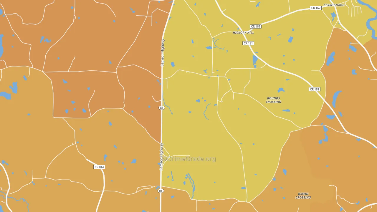 Hickory Hill, FL Map of Burglary Rates