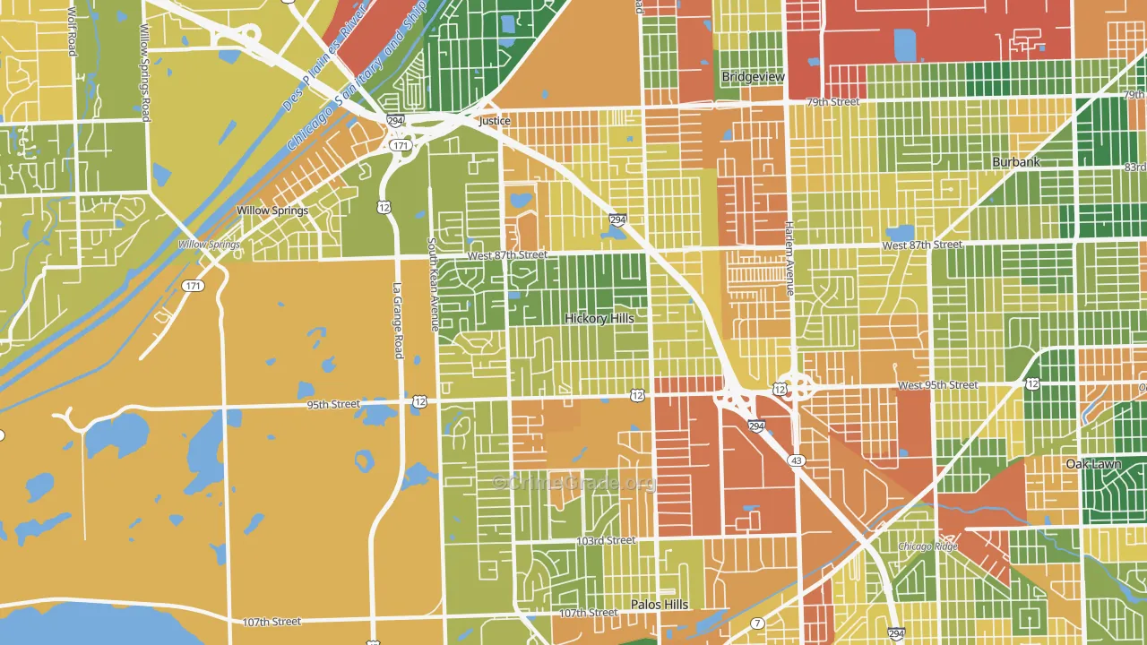 Hickory Hills, IL Map of Burglary Rates