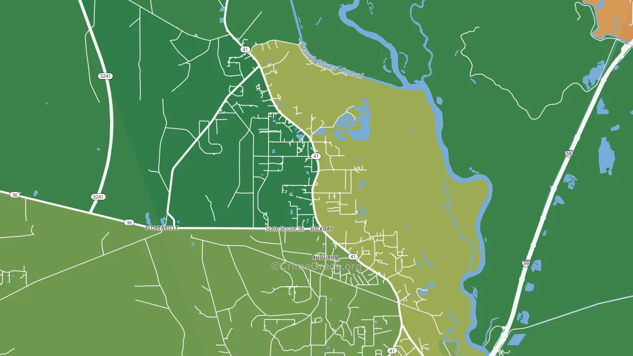 Hickory, LA Map of Burglary Rates