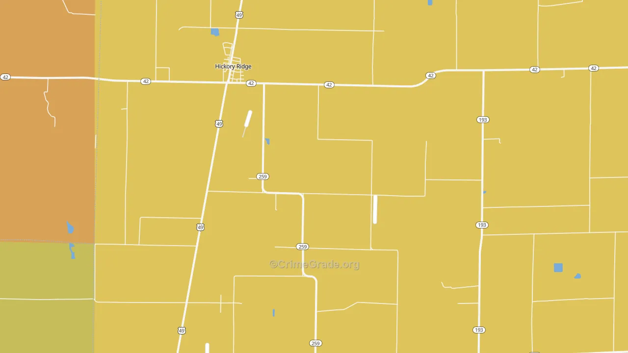 Hickory Ridge, AR Map of Burglary Rates