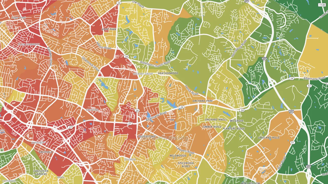 Hickory Ridge, Charlotte, NC Map of Burglary Rates