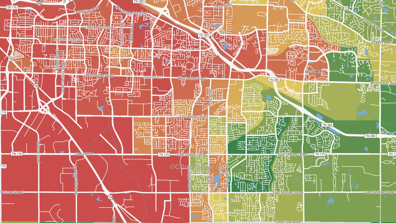 Hickory Ridge-South Riverdale, Memphis, TN Map of Burglary Rates