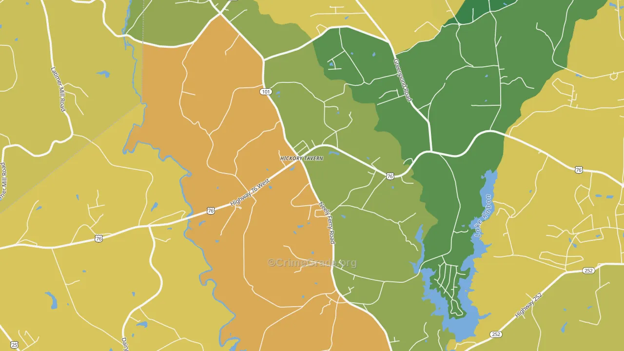 Hickory Tavern, SC Map of Burglary Rates