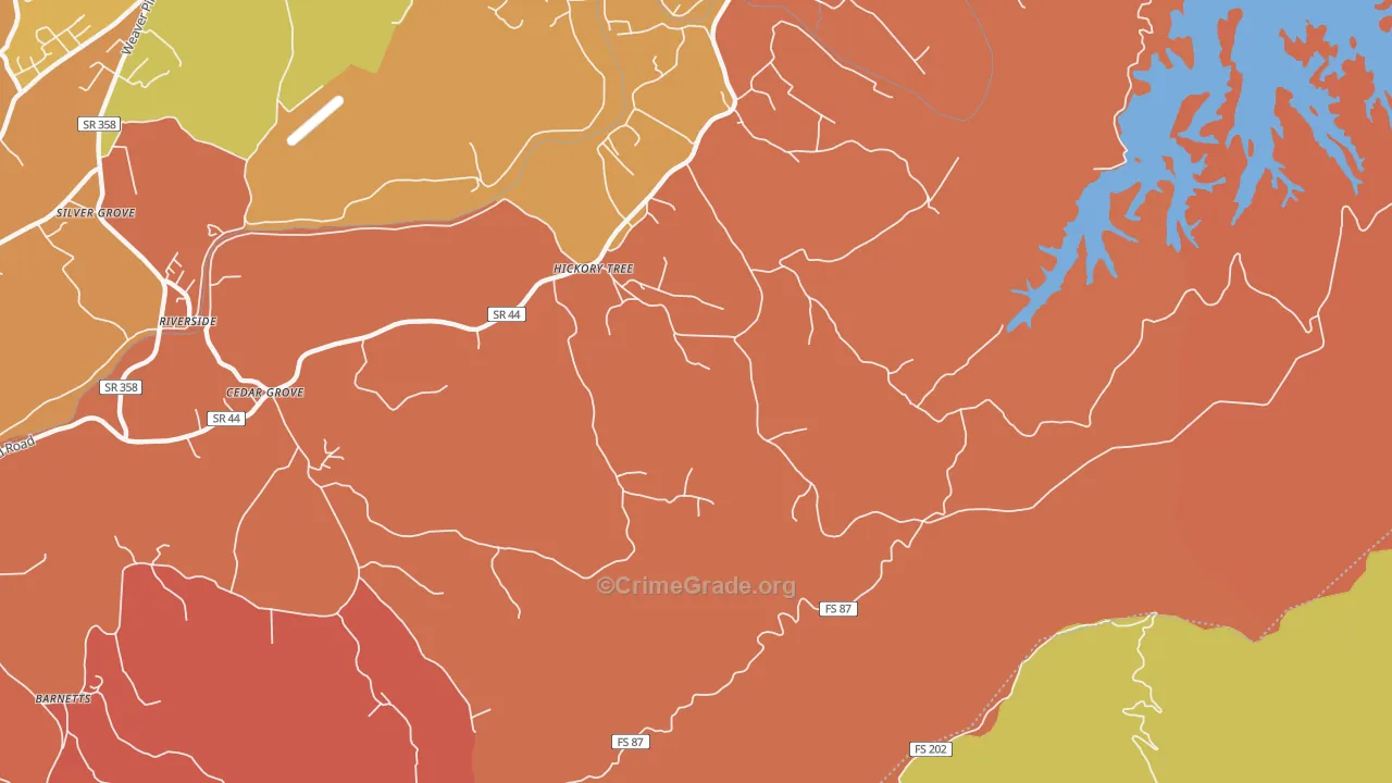 Hickory Tree, TN Map of Burglary Rates