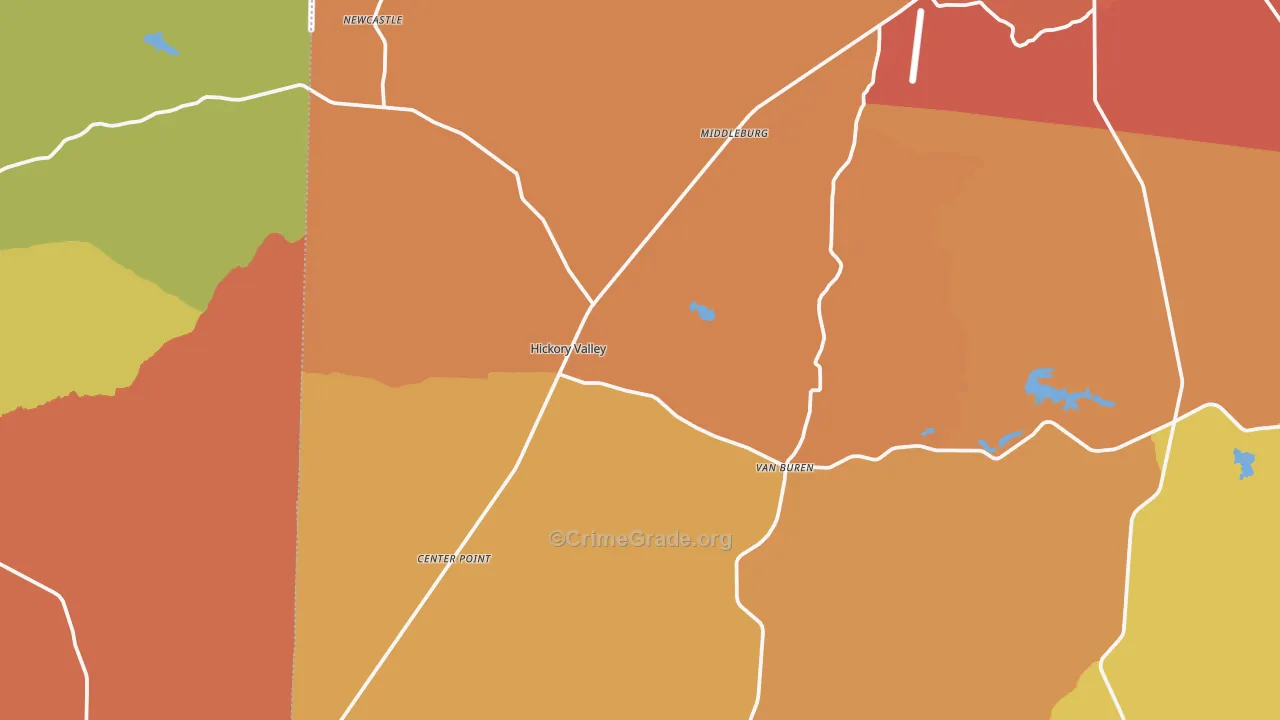 Hickory Valley, TN Map of Burglary Rates