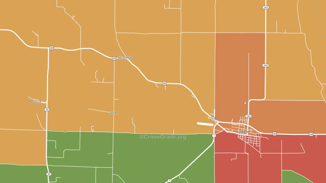 Hicks, AR Map of Burglary Rates