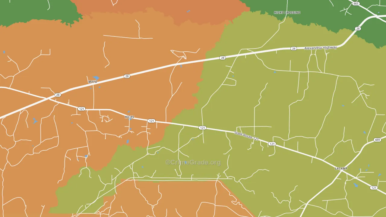 Hicks, LA Map of Burglary Rates