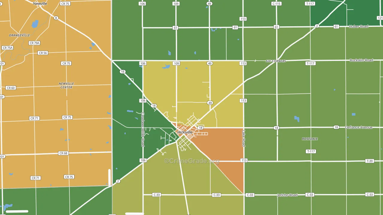 Hicksville, OH Map of Burglary Rates