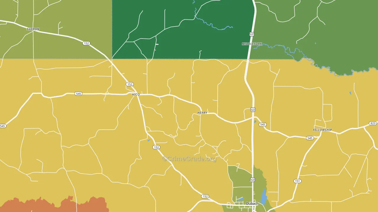 Hico, LA Map of Burglary Rates
