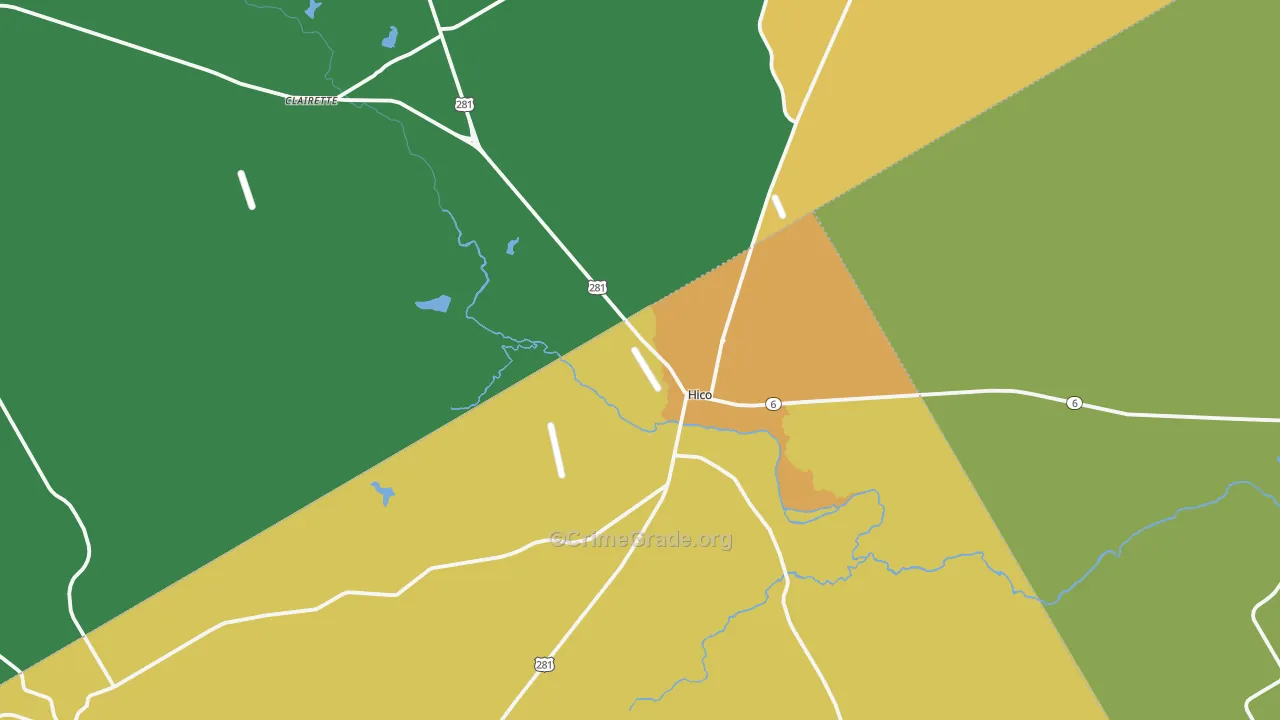 Hico, TX Map of Burglary Rates